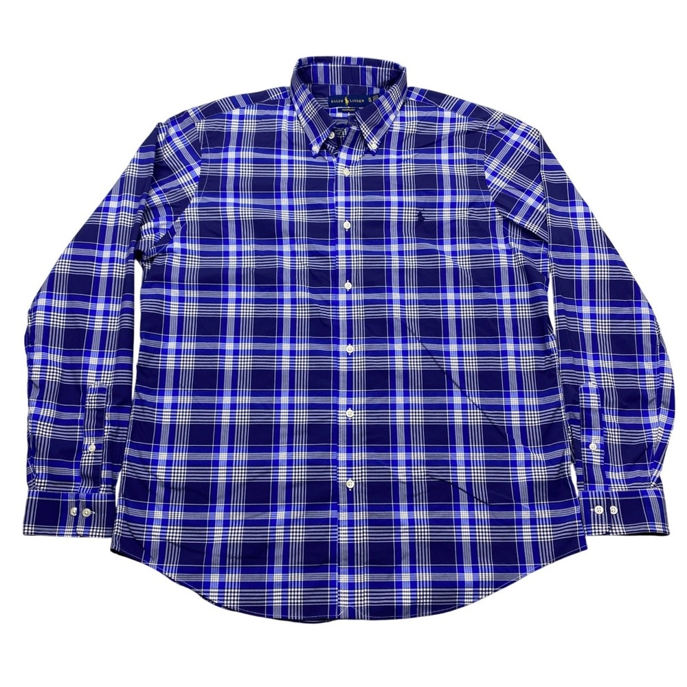 Ralph Lauren Performance Button Down Shirt Mens XL Blue White Plaid Checkered